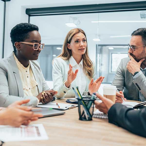 Team having a meeting in an office meeting room